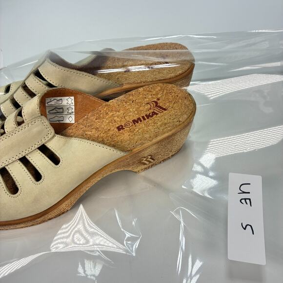 Romika Beige Leather Open Toe Wedge Cork Heel Sandals Women's Size US 7.5 EU 38 - Picture 11 of 11